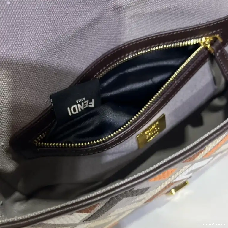 Affordable Grey Multi Canvas FF Bag Fendi Baguette In Motif Medium 0504